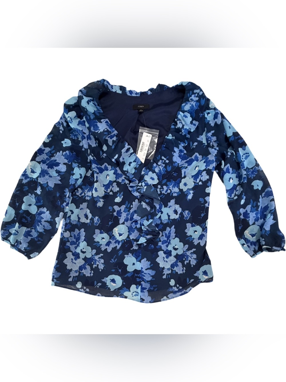 J. Crew Ruffle Trim V-Neck Blouse Size XS NWT - Picture 3 of 7
